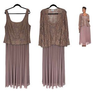 22W 3X MAUVE SPARKLY LACE GOWN & JACKET Mother of Bride Dress Wedding PLUS SIZE
